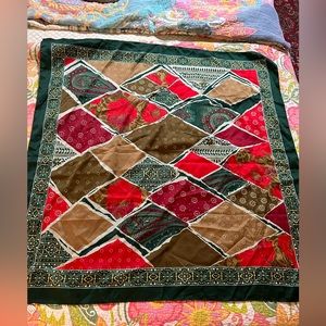 Abstract vintage green and red floral scarf